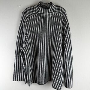 New H&M Edition 100% Pure Wool Medium Striped Sweater Mock Neck Retro Pullover